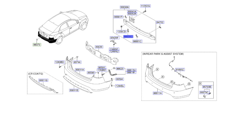 براکت سپر عقب پایین سراتو 2010 | Hyundai/KIA Genuine Parts | سراتو TD مدل 2010 سایپایی و وارداتی  866861M000