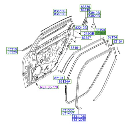 زه درب عقب دور درب بالا راست آزرا Hyundai/KIA Genuine Parts – MOBIS   831603L000