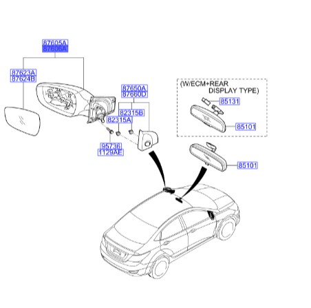 آینه راست اکسنت  Hyundai/KIA Genuine Parts – MOBIS   876201R340 