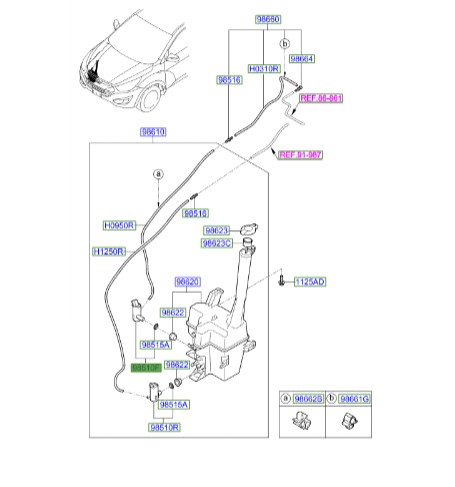 موتور شیشه‌شور، پمپ آب شیشه‌شور، موتور و پمپ شیشه‌شوی جلو | 985102S000 | Hyundai Genuine Parts – MOBIS | Hyundai ix35 2010 2015