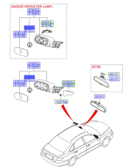 موتور شیشه آینه چپ هیوندای آزرا  Hyundai/KIA Genuine Parts – MOBIS   876123F000