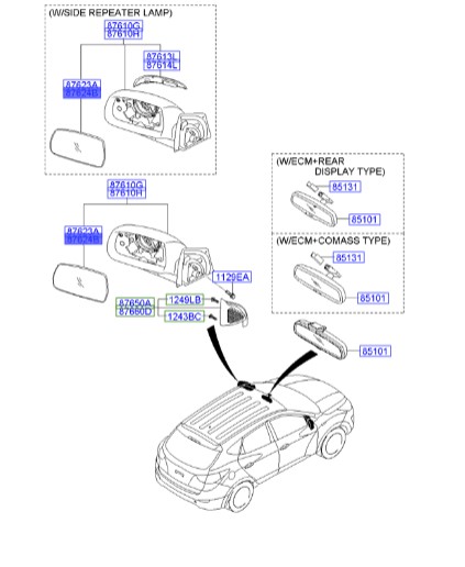 شیشه آینه راست توسان  Hyundai/KIA Genuine Parts – MOBIS  876212S200 