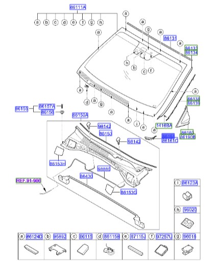 قاب بغل سینی زیر شیشه چپ سانتافه  Hyundai/KIA Genuine Parts – MOBIS   861532W000 