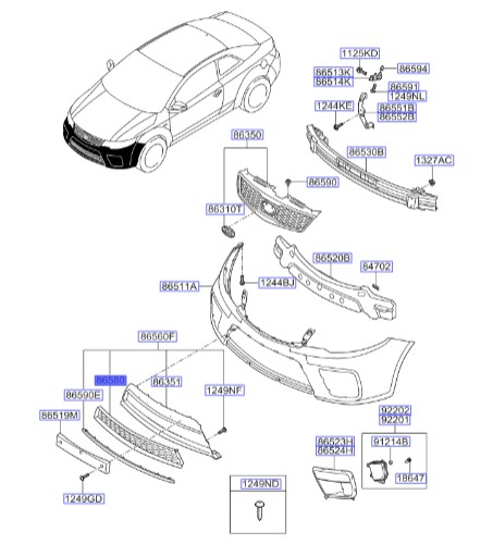 توری وسط سپر جلو کیا سراتو کوپه اصلی موبیس | شبکه مرکزی سپر جلو | Hyundai/KIA Genuine Parts – MOBIS سراتو کوپه TD مدل 2010 تا 2013 865621M310