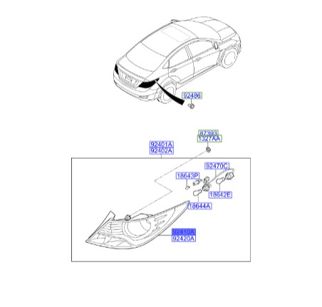 چراغ خطر عقب چپ هیوندای اکسنت  Hyundai/KIA Genuine Parts – MOBIS   924111R030
