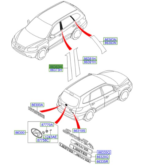 برچسب ستون درب جلو هیوندای سانتافه  Hyundai/KIA Genuine Parts – MOBIS   863632B000