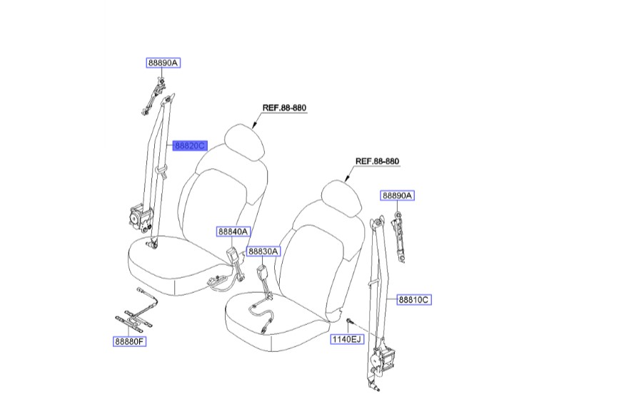کمربند جلو راست اسپورتیج مدل 2010 | Hyundai/KIA Genuine Parts – MOBIS | اسپورتیج SL مدل 2010 تا 2016