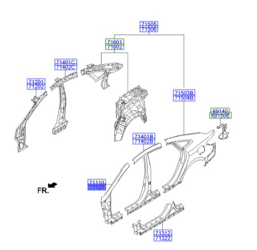 ستون جلو چپ بیرونی هیوندای آزرا Hyundai/KIA Genuine Parts – MOBIS   711203VA00