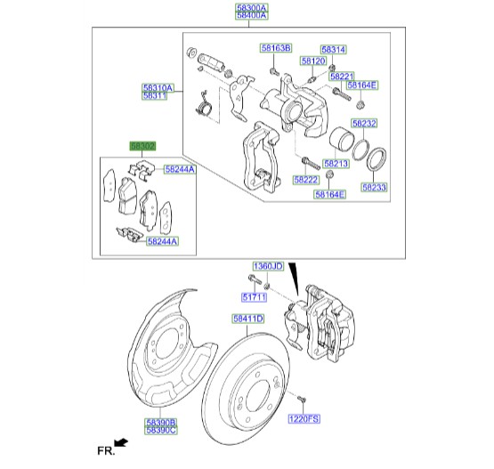لنت ترمز عقب سراتو | لنت ترمز دیسکی عقب | لنت ترمز چرخ عقب | Hyundai/KIA Genuine Parts – MOBIS | کیا سراتو 2012 تا 2016 | 58302A7B30
