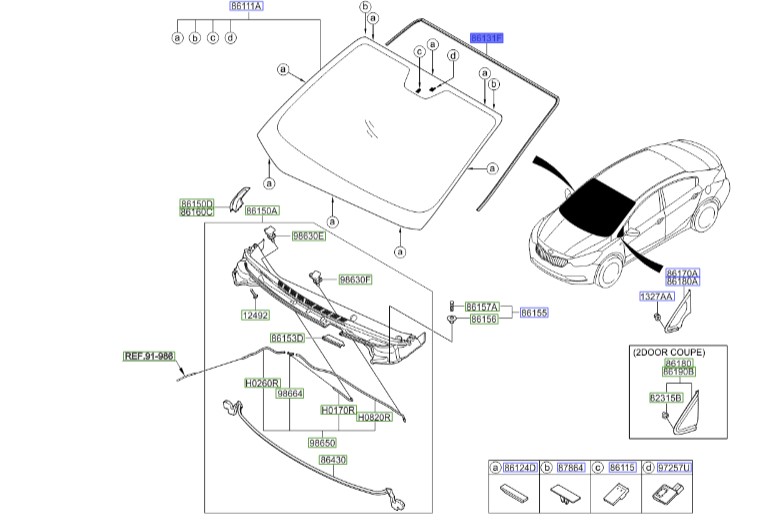 لاستیک دور شیشه جلو بالا سراتو 2012 | Hyundai/KIA Genuine Parts | سراتو YD مدل 2014 تا 2018   86130A7000