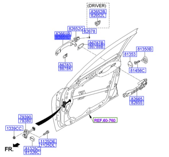 دستگیره جلو چپ بیرونی جنسیس  Hyundai/KIA Genuine Parts – MOBIS   826513M010