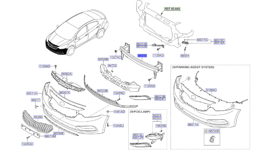 دیاق سپر جلو سراتو 2017 | Hyundai/KIA Genuine Parts | سراتو YD مدل 2014 تا 2018  86530A7210
