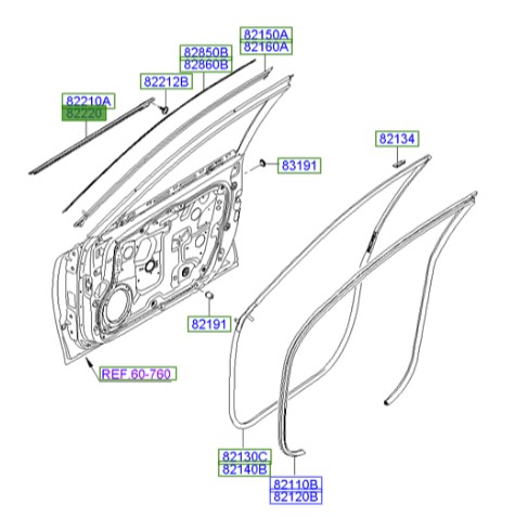 زه آبگیر درب جلو راست آزرا   Hyundai/KIA Genuine Parts – MOBIS   822203L000 