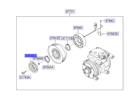 کلاچ کمپرسور کولر سراتو | نگهدارنده و توپی سر کمپرسور  | کلاچ کمپرسور کولر گازی | Hyundai/KIA Genuine Parts – MOBIS | سراتو 9764434550