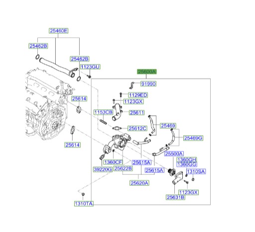 ترموستات و هوزینگ اپتیما 2009 | Hyundai/KIA Genuine Parts | اپتیما MG مدل 2009 و 2010 – سانتافه CM مدل 2008 تا 2013