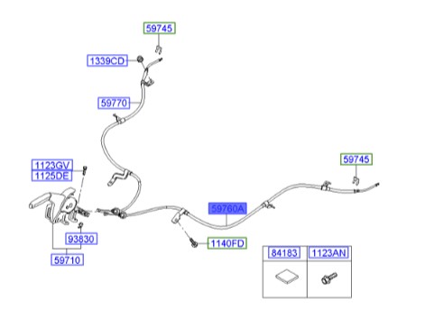 سیم ترمز دستی چپ اکسنت  Hyundai/KIA Genuine Parts – MOBIS 597601R300 