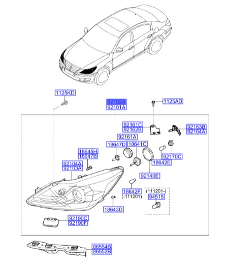 چراغ جلو کامل راست جنسیس Hyundai/KIA Genuine Parts – MOBIS   921023M070 