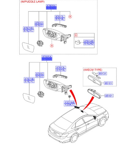 آینه راست گرنجور هیوندای آزرا  Hyundai/KIA Genuine Parts – MOBIS  876203V110