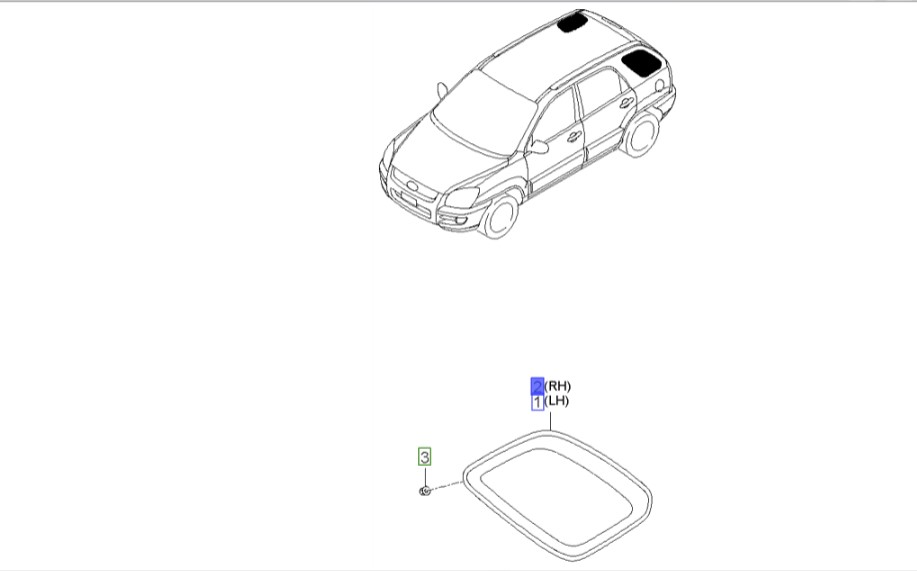 شیشه لچکی عقب راست | Hyundai/KIA Genuine Parts – Mobis | اسپورتیج KM مدل 2008 تا 2010