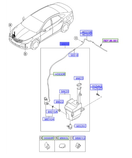 منبع شیشه شور کامل آزرا  Hyundai/KIA Genuine Parts – MOBIS  986103V100