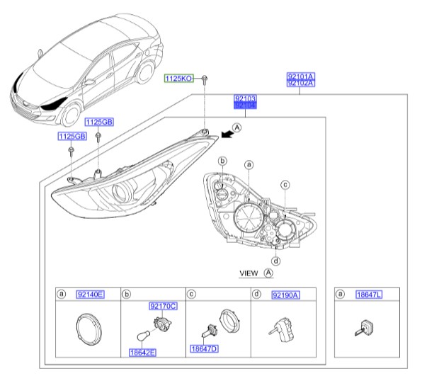 چراغ راست نیمه النترا  Hyundai/KIA Genuine Parts – MOBIS   921043X520
