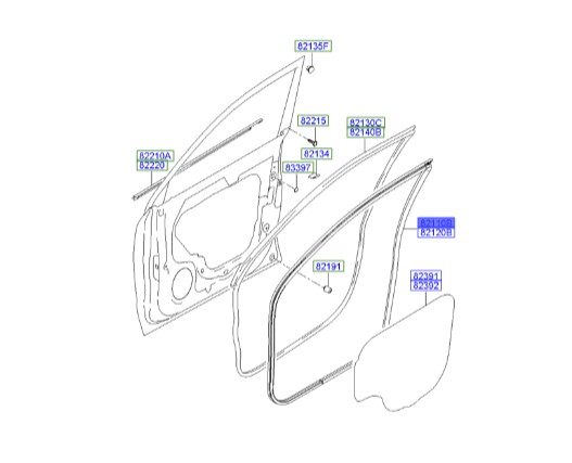 نوار دور ستون درب جلو چپ توسان  Hyundai/KIA Genuine Parts – MOBIS  821102E001 