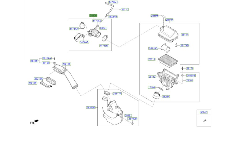 خرطومی هواکش النترا  Hyundai/KIA Genuine Parts – MOBIS   28140F2400