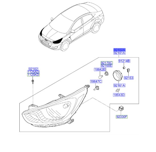 چراغ جلو راست اکسنت Hyundai/KIA Genuine Parts – MOBIS   921021R520 