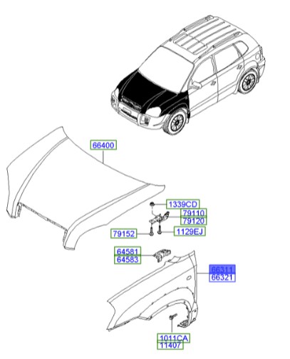 گلگیر جلو چپ هیوندای توسان Hyundai/KIA Genuine Parts – MOBIS   663112E130