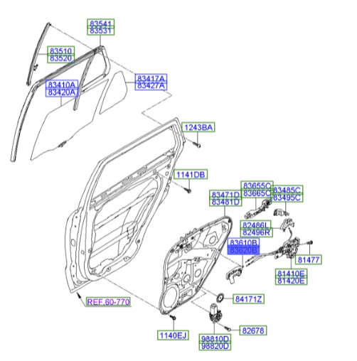 دستگیره درب عقب راست داخلی سانتافه  Hyundai/KIA Genuine Parts – MOBIS   836202B010J4