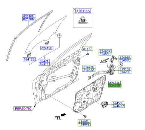 ریل شیشه بالابر جلو راست هیوندای جنسیس  Hyundai/KIA Genuine Parts – MOBIS     824023M000