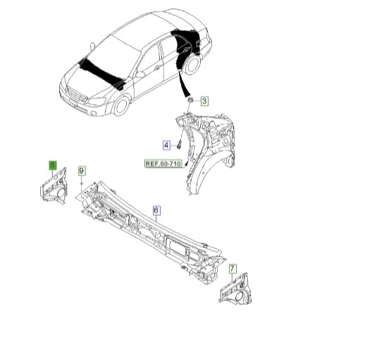 سه گوش خارجی راست(ورق بیرونی بالای ستون کاول سمت راست) سراتو 2008 | Hyundai/KIA Genuine Parts | سراتو  مدل 2007 تا 2009 667662F000 