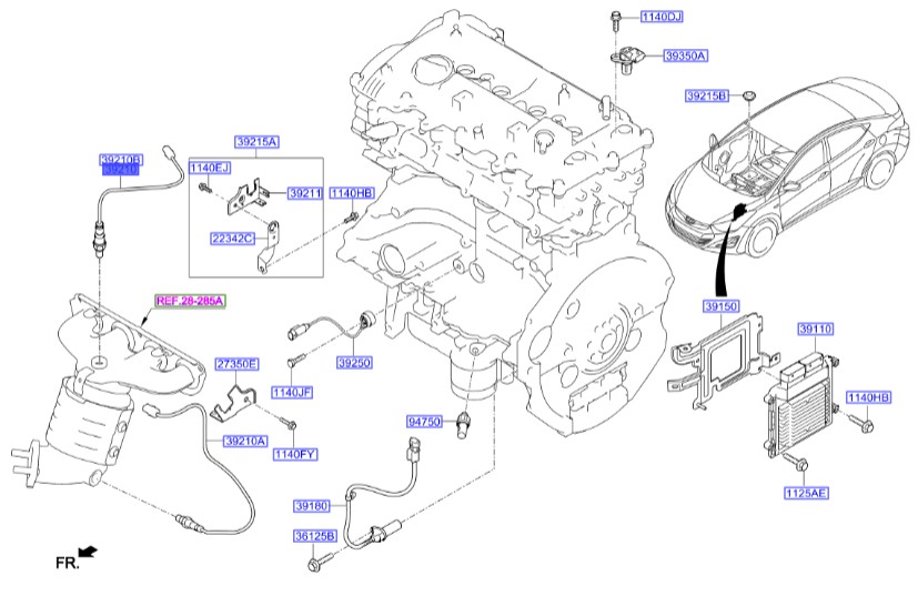 سنسور اکسیژن النترا  Hyundai/KIA Genuine Parts – MOBIS   392102E150
