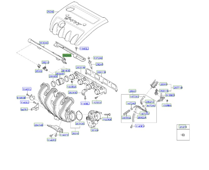 پایه زیرقاب روی موتور آزرا  Hyundai/KIA Genuine Parts – MOBIS  2924425011