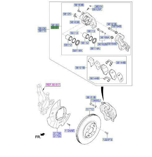 کلیپر ترمز جلو راست سورنتو 2010 | Hyundai/KIA Genuine Parts | سورنتو XM مدل 2010 تا 2014, سانتافه DM مدل 2014 تا 2018
