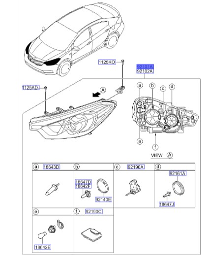 چراغ جلو چپ | Hyundai/KIA Genuine Parts – MOBIS | سراتو YD مدل 2014 تا 2018  92101A7060