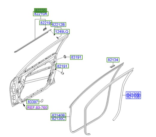 زه درب جلو راستHyundai/KIA Genuine Parts – MOBIS   I30  822202L000 