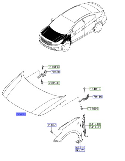 درب موتور سراتو ۲۰۱۵ | Hyundai/KIA Genuine Parts | سراتو YD مدل ۲۰۱۴ تا ۲۰۱۸   66400A7600