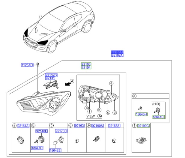 چراغ جلو کامل چپ جنسیس_کوپه  Hyundai/KIA Genuine Parts – MOBIS   921012M550 