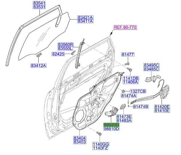 موتور شیشه بالابر درب عقب راست هیوندای Hyundai/KIA Genuine Parts – MOBIS  IX55  834603J000