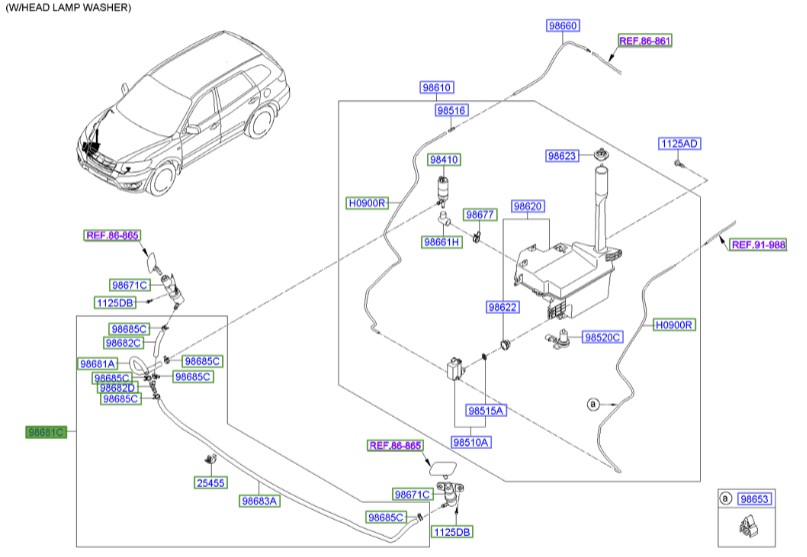 شیلنگ تلسکوپی چراغشور سانتافه  Hyundai/KIA Genuine Parts – MOBIS  986752B500