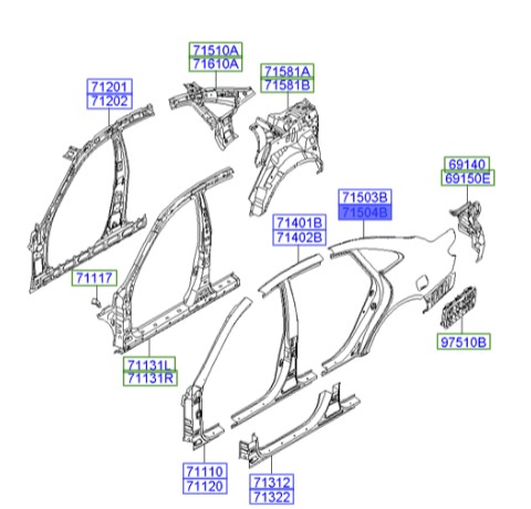 گلگیر عقب راست هیوندای آزرا  Hyundai/KIA Genuine Parts – MOBIS    715043LC10