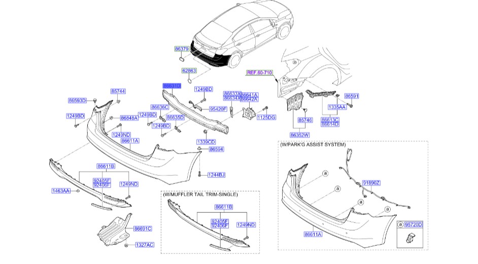 دیاق  سپر عقب سراتو 2016  | Hyundai/KIA Genuine Parts | سراتو YD مدل 2014 تا 2018 86631A7800 