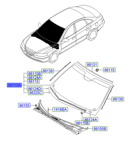 شیشه جلو هیوندای آزرا  Hyundai/KIA Genuine Parts – MOBIS    861103L140
