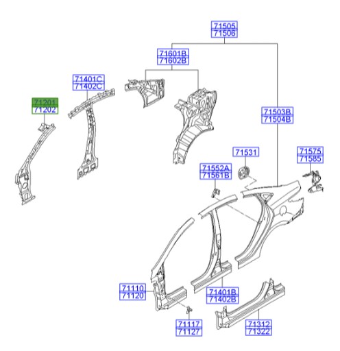ستون جلو چپ اکسنت  Hyundai/KIA Genuine Parts – MOBIS   712011R000