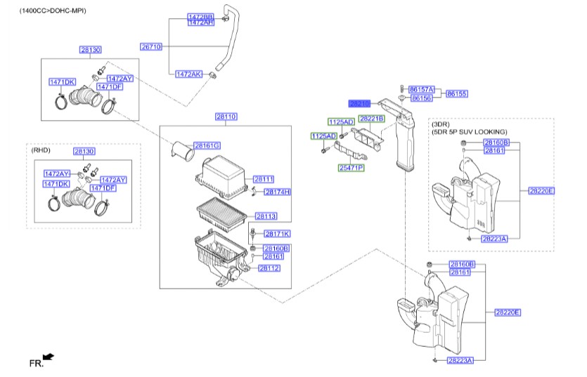 خرطومی هواکش سر فیلتر هوا  Hyundai/KIA Genuine Parts – MOBIS  i20  28210C8200