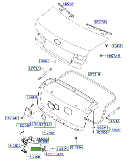 قفل درب صندوق سوناتا  Hyundai/KIA Genuine Parts – MOBIS   812303K002 