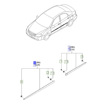 زه روی درب جلو راست Hyundai/KIA Genuine Parts – Mobis | سراتو LD مدل 2007 تا 2009  877122F000