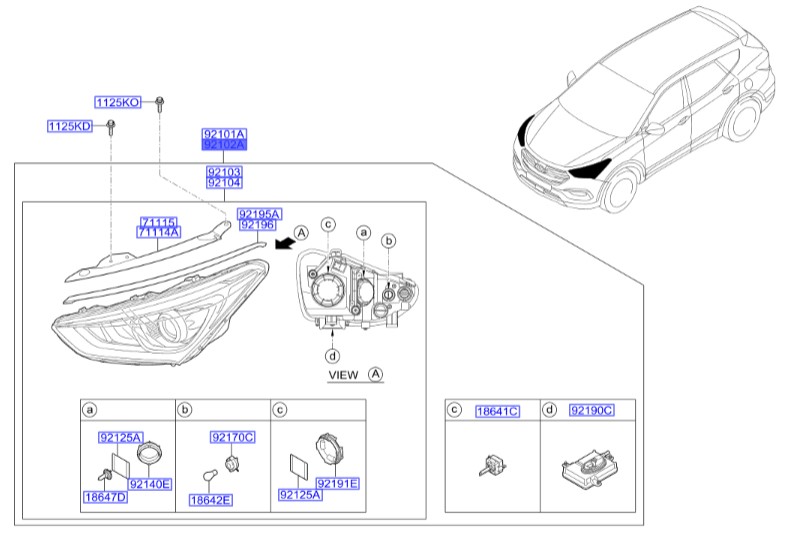 چراغ جلو راست هیوندای سانتافه  Hyundai/KIA Genuine Parts – MOBIS  921022W510