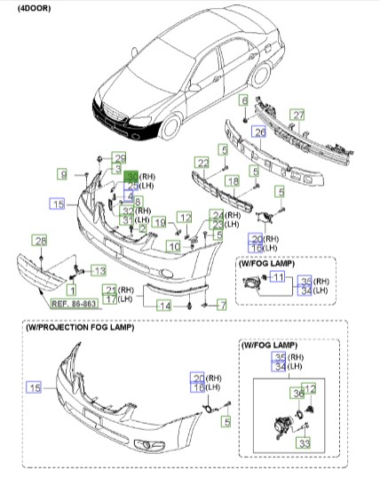 پایه نگهدارنده پایین سپر جلو سمت راست | براکت اتصال سپر جلو به گلگیر | Hyundai/KIA Genuine Parts – MOBIS | سراتو LD | 865922F000